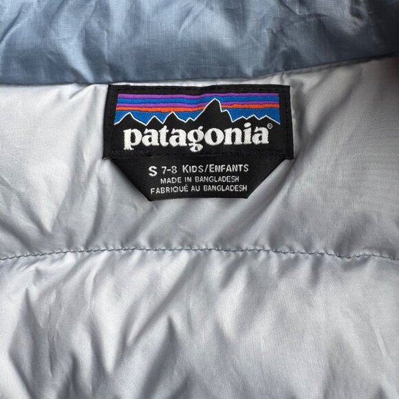 PATAGONIA Down Sweater Jacket Girls S 7-8 Light Blue Puffer Winter Coat Warm - Picture 6 of 7
